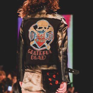 Custom Black Vegan Leather Jacket | Grateful Dead Back Patch